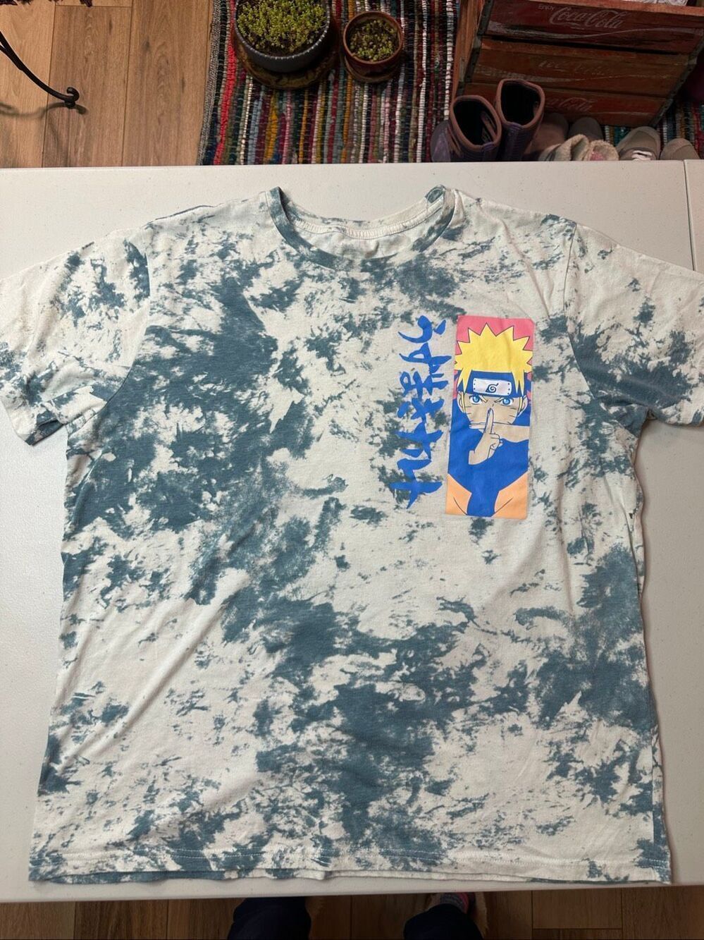 Men's White Gray Naruto Uzumaki Graphic Anime Tie Dye Short Sleeve T-Shirt XL